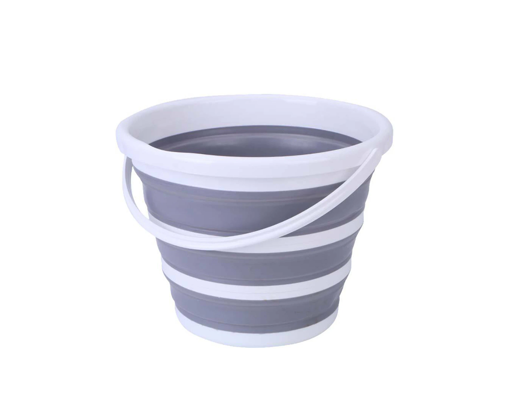 10 Litre Foldable Collapsible Bucket Silicone for Home/Hiking/Camping/Fishing - Grey/White