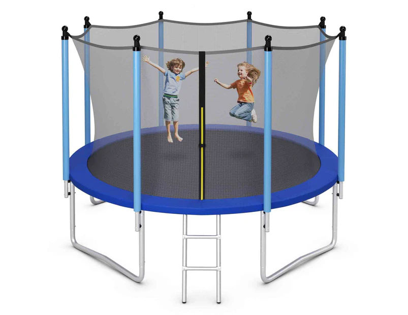 Costway 12FT Kids Trampoline Jumping Trampolines w/Ladder & Safety Net Pad Indoor Outdoor Fun Toys Gift Blue