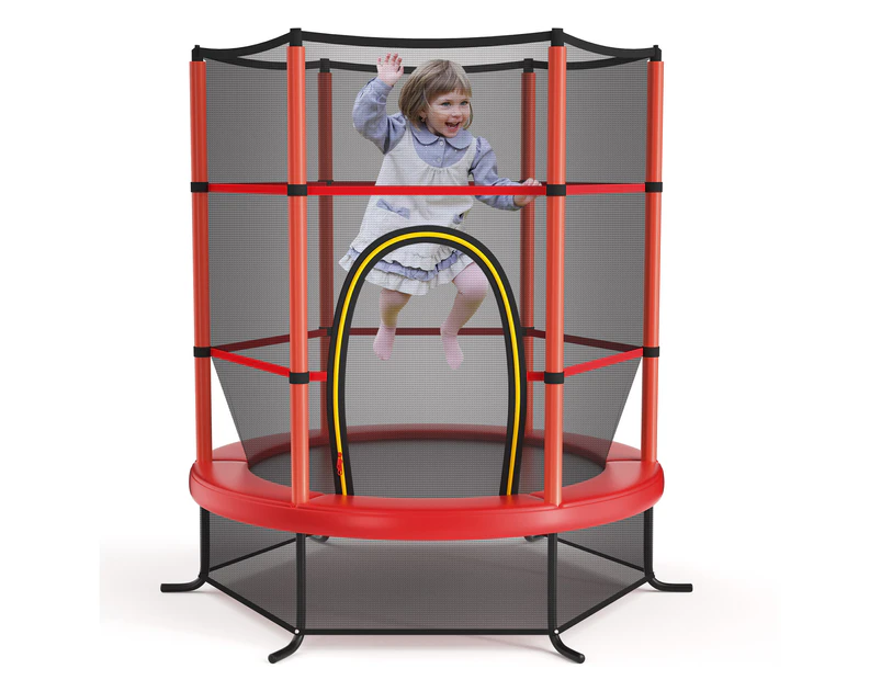 Costway 5.3FT Kids Trampoline Bouncer Jumping Trampolines Indoor Outdoor Children Gift w/Enclosure Net Safety Pad, Max Load 45kg Red