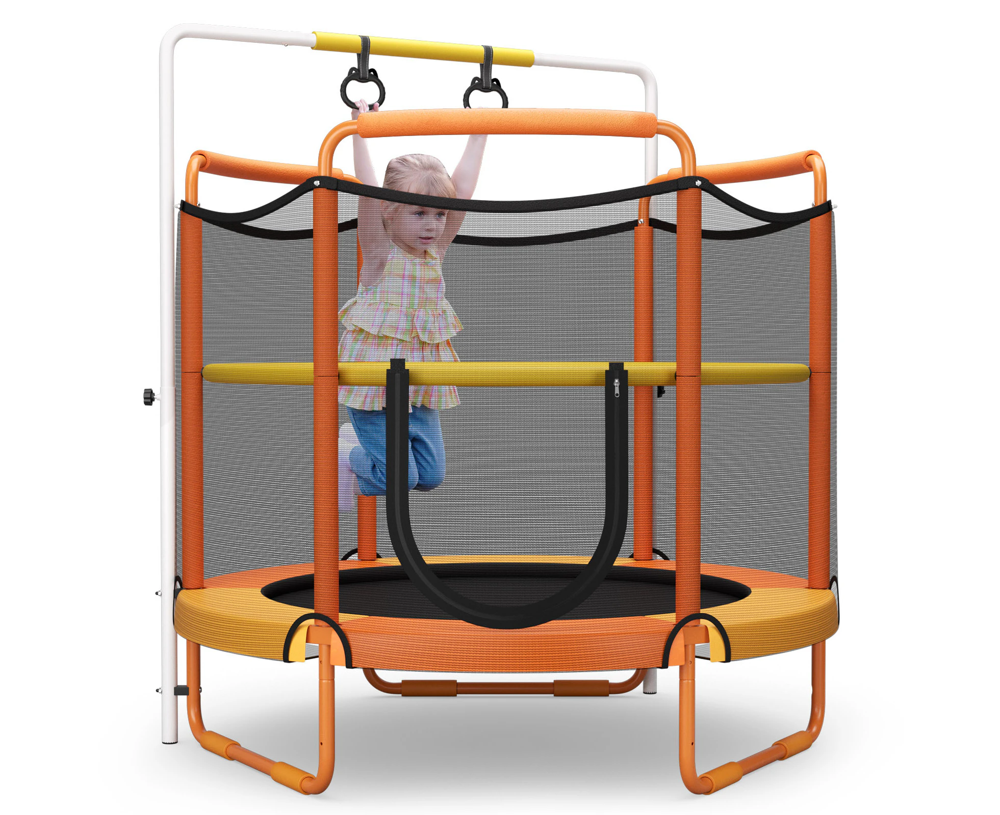 Costway 3-in-1 5FT Trampoline Adjustable Horizontal Bar/Handle Rings Jumping Fun Birthday Gift Orange