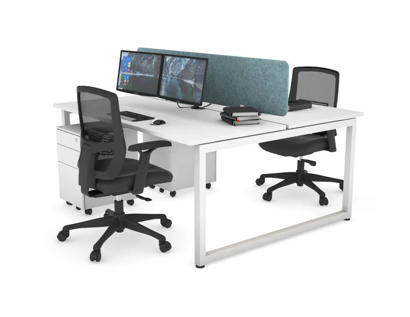 Quadro Loop Leg 2 Person Office Workstations [1200L x 700W] - white leg, white, blue echo panel (400H x 1200W)