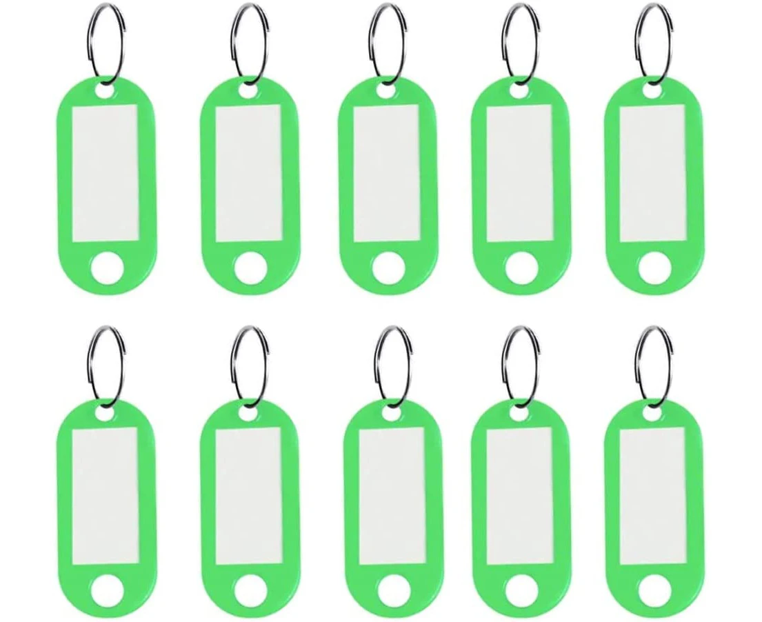 10 Pieces Tags(Green) with Key Ring, Color Key Ring, Plastic ID Tags with Split Key Ring, for Door Key Identifier, Suitcase, Hotel