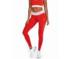 Women's Compression Tights Red with White Waistband