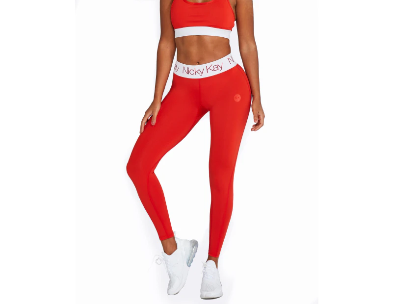 Women's Compression Tights Red with White Waistband