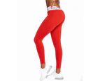 Women's Compression Tights Red with White Waistband