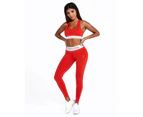 Women's Compression Tights Red with White Waistband