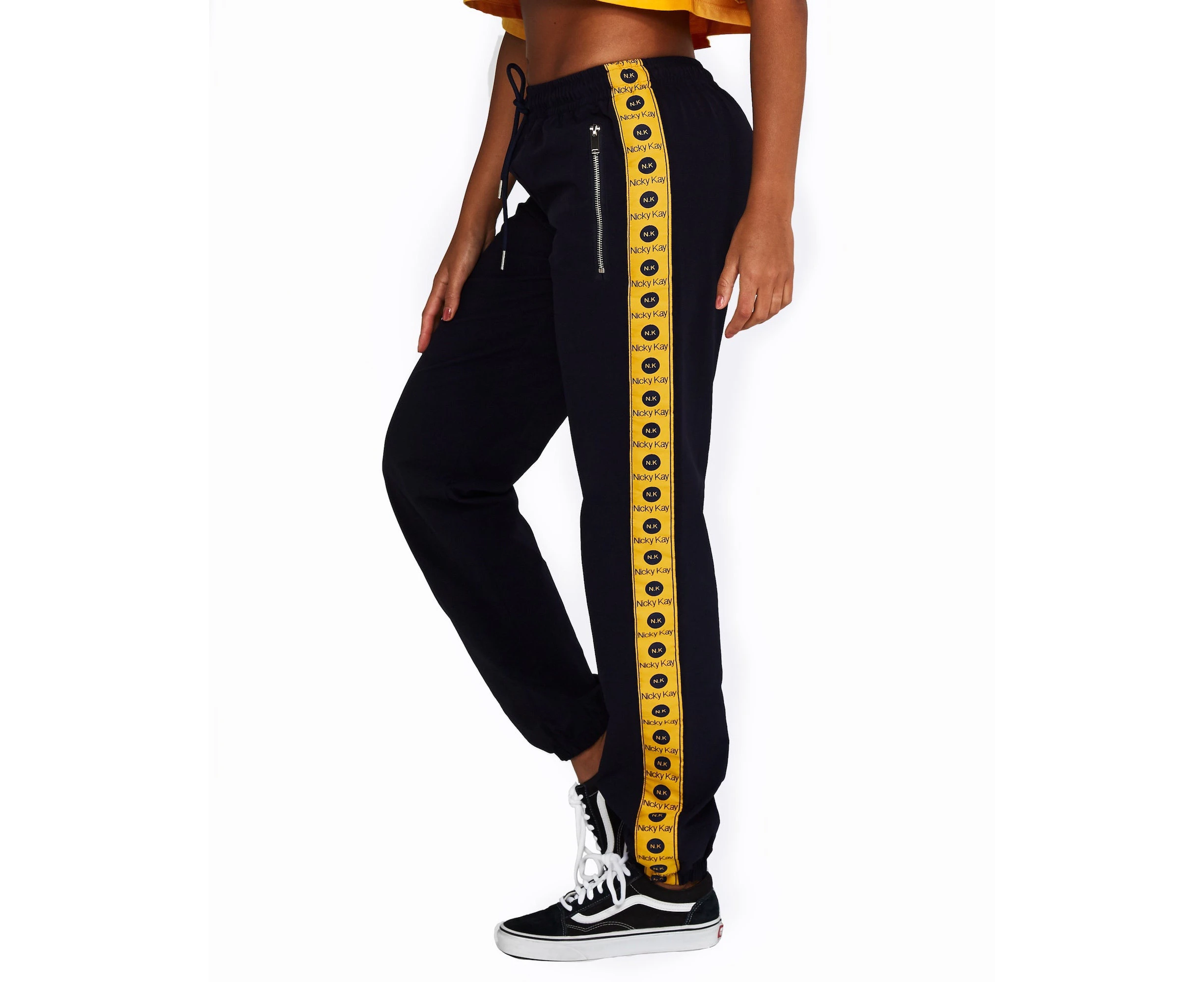 Women's Tracksuit Pants Navy with Yellow Logo