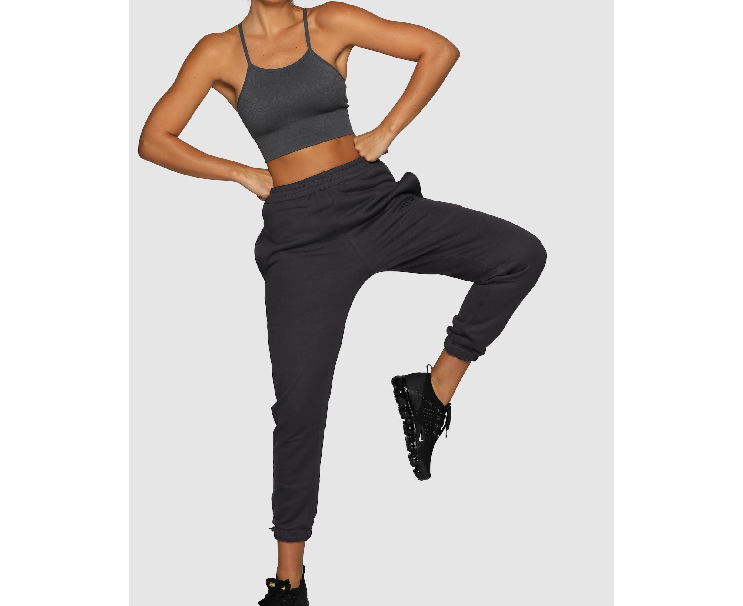 Women's Sweatpants 100% Cotton High Rise Charcoal