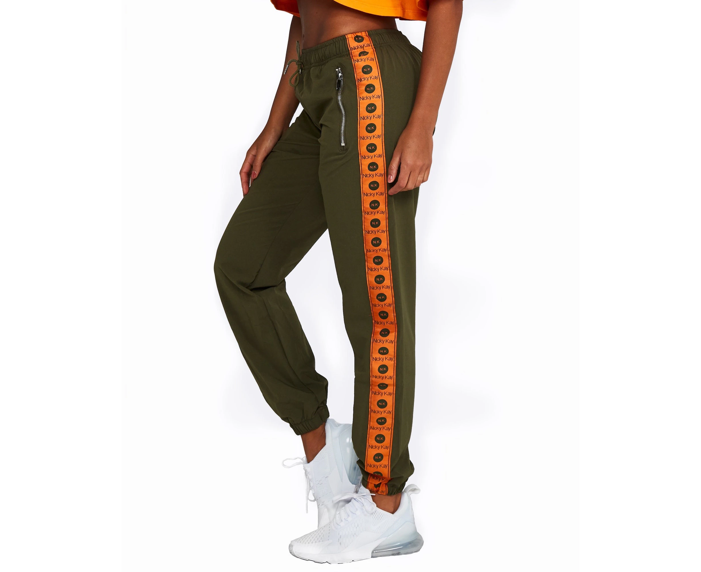 Products Women's Tracksuit Pants Khaki with Orange Logo