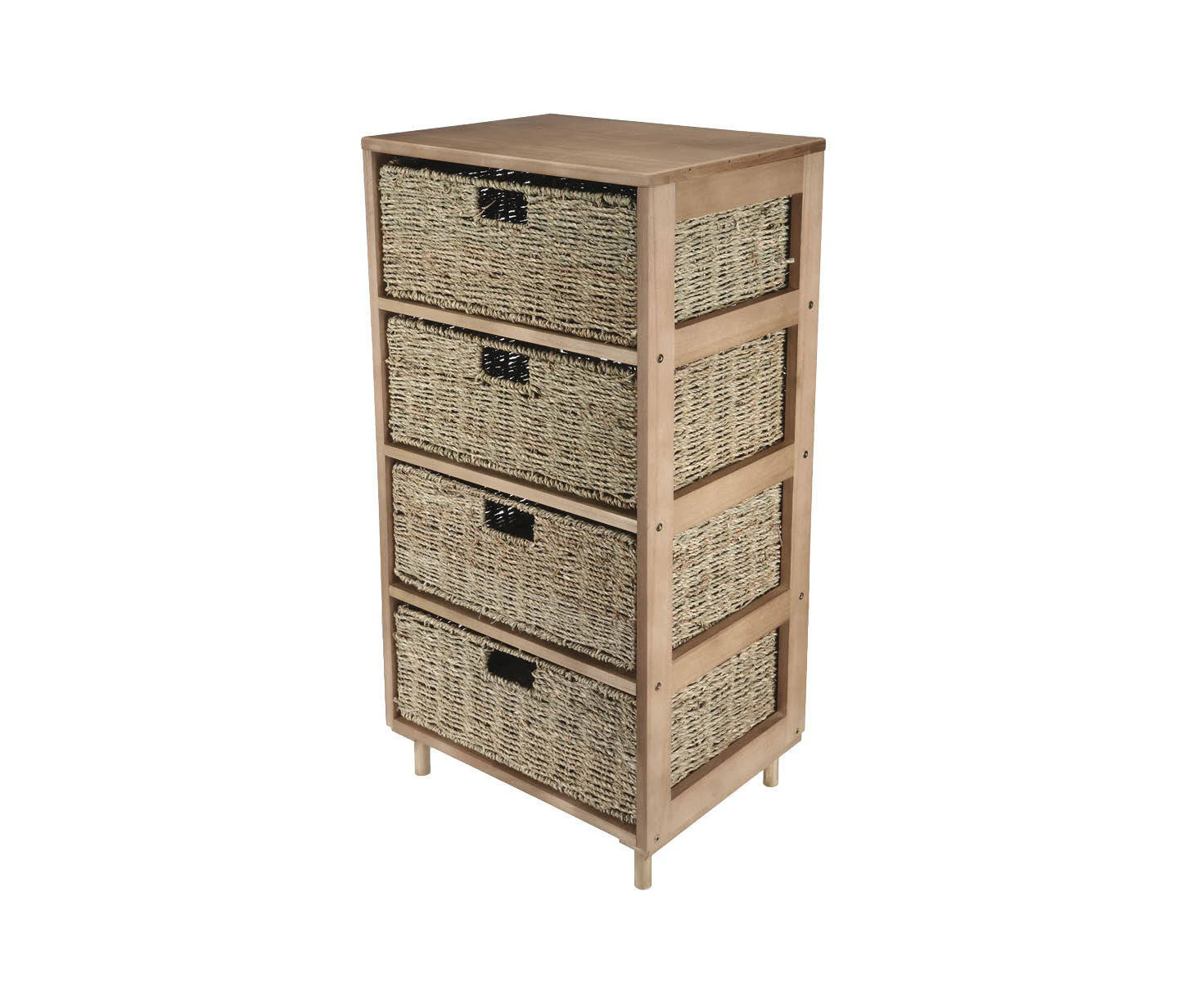 Home Master 4 Drawer Natural Seagrass Wooden Storage Chest Stylish 85cm