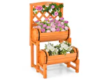 Giantex 2-Tier Wooden Raised Planter Garden Bed Container w/2 Cylindrical Planter Boxes& Trellis