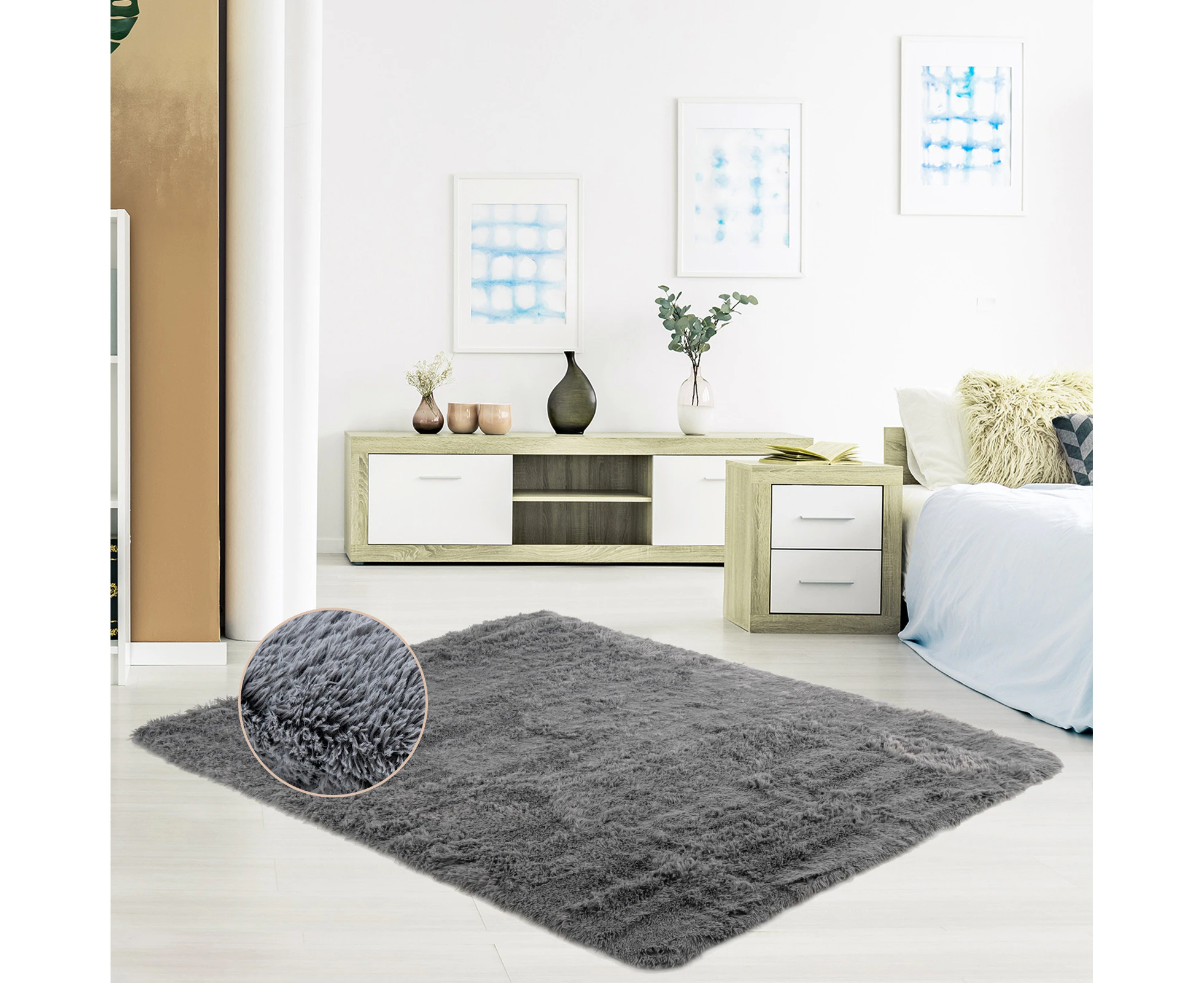 Giantex 1.2 x 1.8M Modern Soft Shag Rug Soft Fluffy Carpets Home Decorative Carpet Rectangle Fuzzy Area Rug Dark Grey