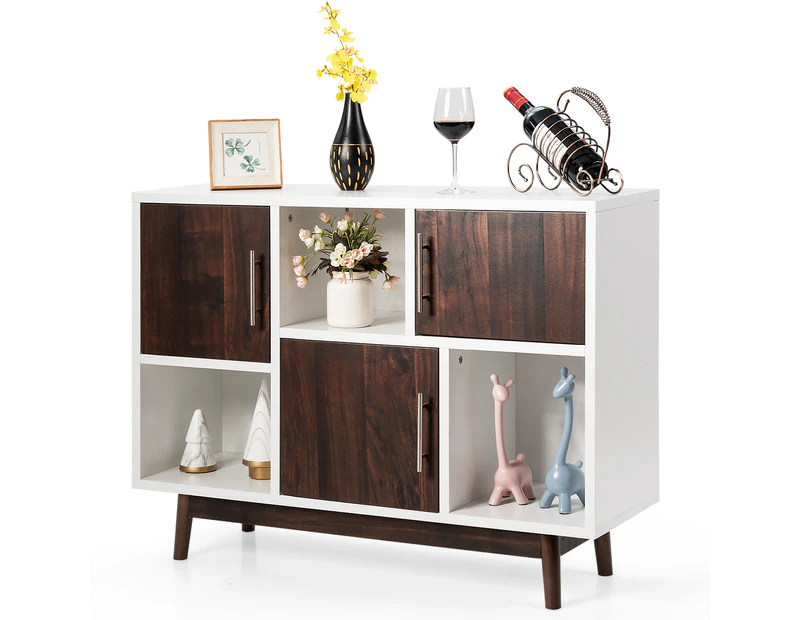 Giantex 3-Door Storage Cabinet Modern Sideboard w/Pine Wood Legs TV Console Center Cupboard Display Cabinet