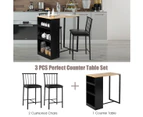 Giantex 3PCs Bar Table Set Pub Dining Set Counter Height Kitchen Table Chairs w/Shelving Restaurant Bistro