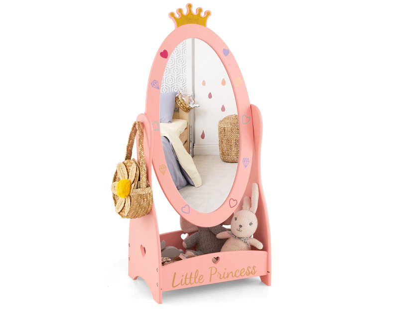 Giantex Kids Full Length Mirror 360° Rotatable Dressing Mirror w/Storage Shelf & Side Hooks Toddler Vanity Mirror