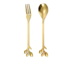 2 Golden Spoon Set Coffee Dessert Fork Cutlery Kitchen Tableware Stainless Steel