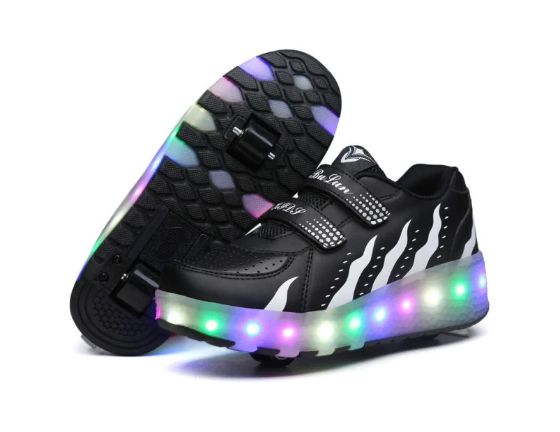 Dadawen Rechargeable LED Light Shoes Roller Skates for Kids-028 Black