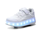 Dadawen Kids Fashion LED Roller Shoes with Double Wheels for Boys Girls-White