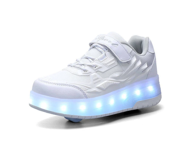 Dadawen Kids Fashion LED Roller Shoes with Double Wheels for Boys Girls-White