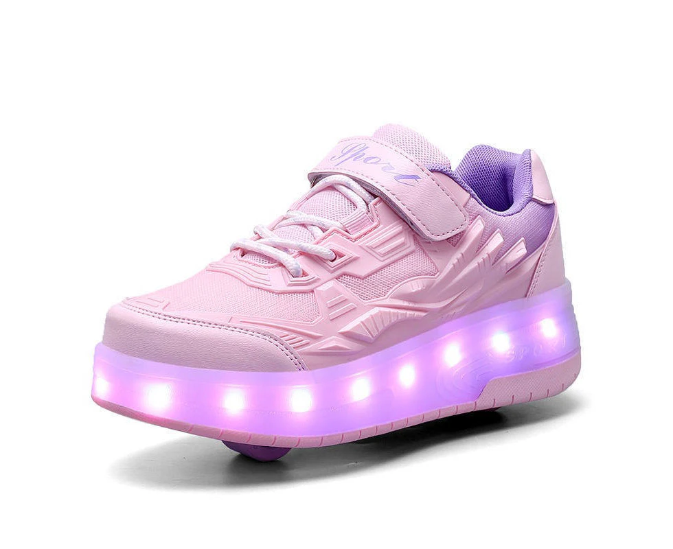 Dadawen Kids Fashion LED Roller Shoes with Double Wheels for Boys Girls-Pink