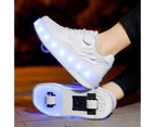 Dadawen Kids Fashion LED Roller Shoes with Double Wheels for Boys Girls-White