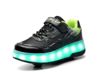 Dadawen Kids Fashion LED Roller Shoes with Double Wheels for Boys Girls-Black