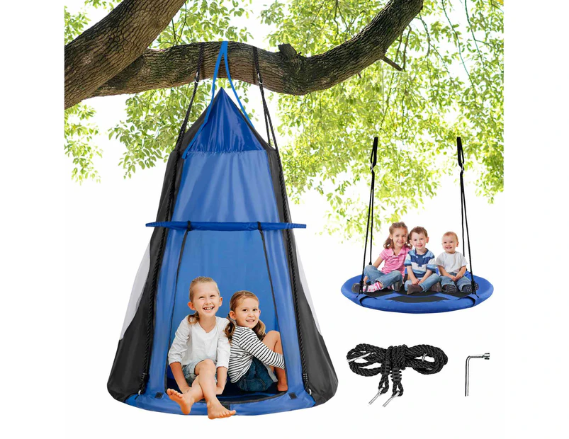 Costway 2 in 1 Tree Swing Hanging Tent Set Kids Hammock Chair Indoor Outdoor kids Yard Play Equipment Blue