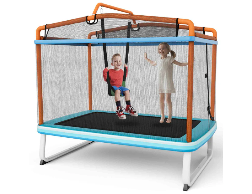 Costway 3-in-1 Kids Trampoline/Swing/Horizontal Bar w/Enclosure security Net Pad Indoor Outdoor Jumping Fun Orange