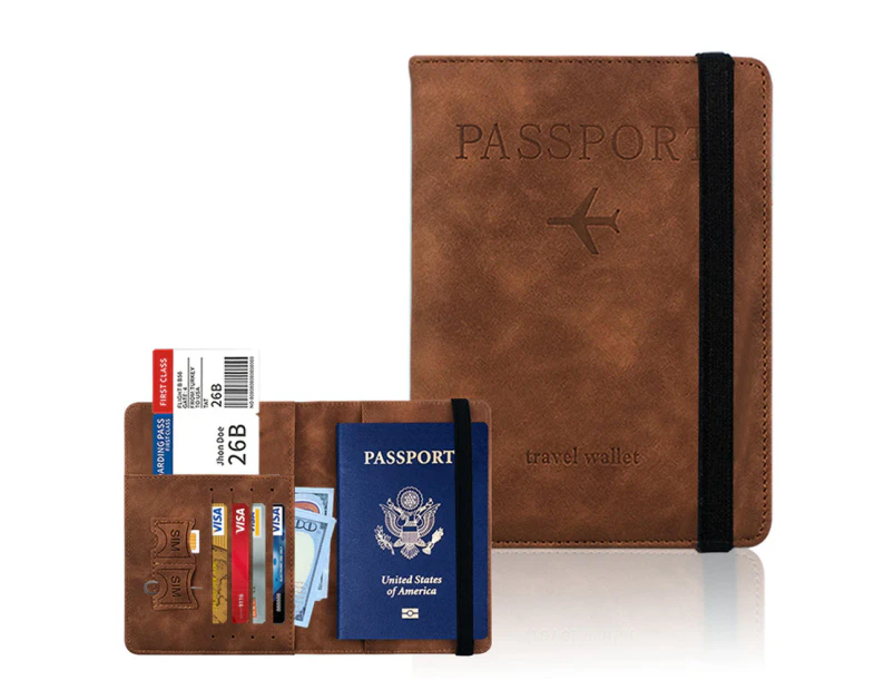RFID Blocking Passport Holder for Travel Accessories Passport Purse Card Wallet - Brown