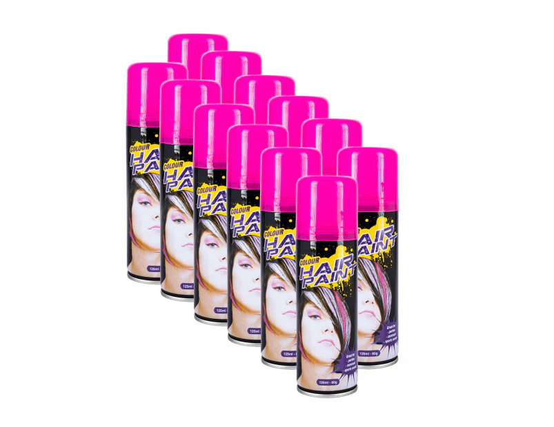 Party Central 12PCE Hair Spray Hot Pink Long Lasting Non-Sticky 125ml - Hot Pink