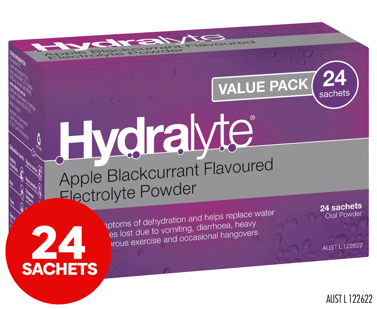 Hydralyte Electrolyte Powder Apple Blackcurrant 24 Sachets