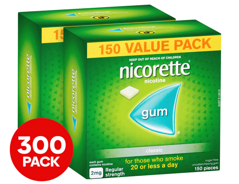 2 x 150pk Nicorette Nicotine Gum Classic Regular Strength 2mg