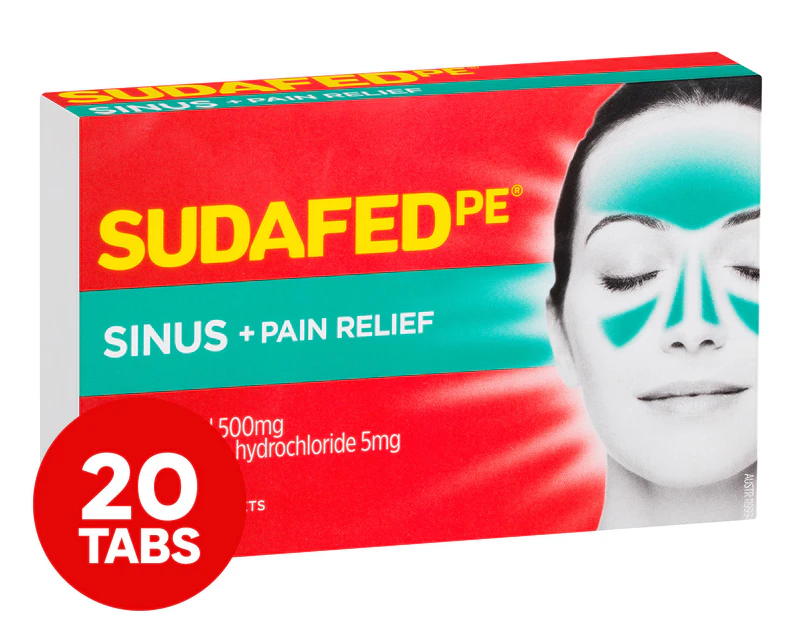 Sudafed PE Sinus + Pain Relief 20 Tabs