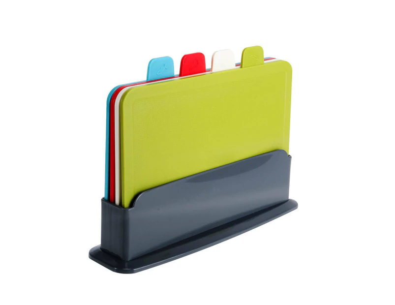 Home Master 4PCE Chopping Board Set With Stand Colour Coded and Tabs