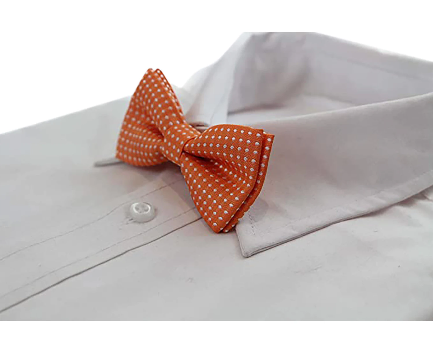 Boys Orange Bow Tie With White Polka Dots Polyester