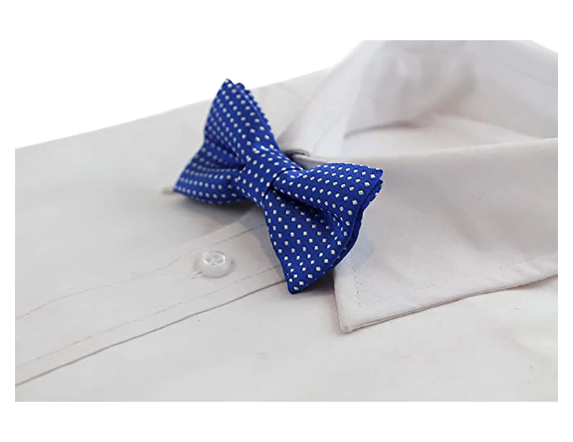 Boys Blue Bow Tie With White Polka Dots Polyester