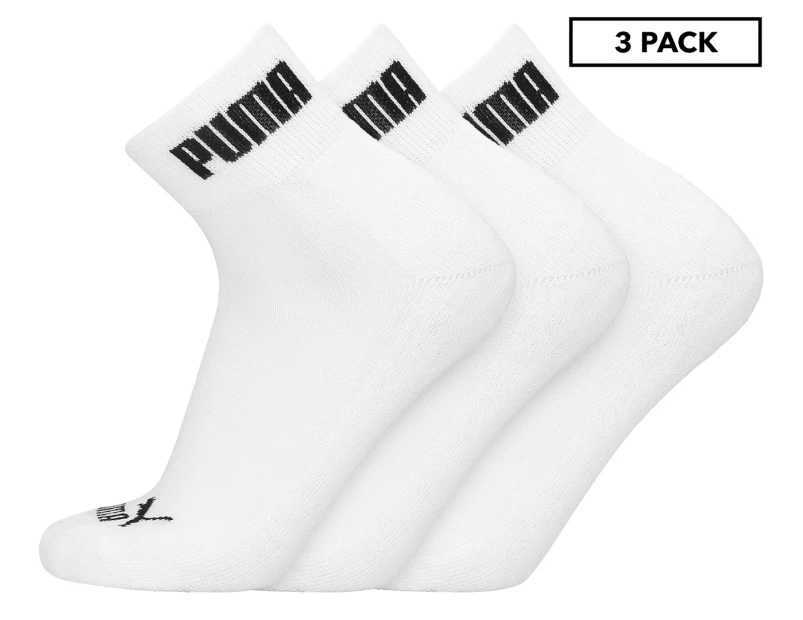 Puma Size 7-9 Quarter Cushioned Trainer Socks 3-Pack - White