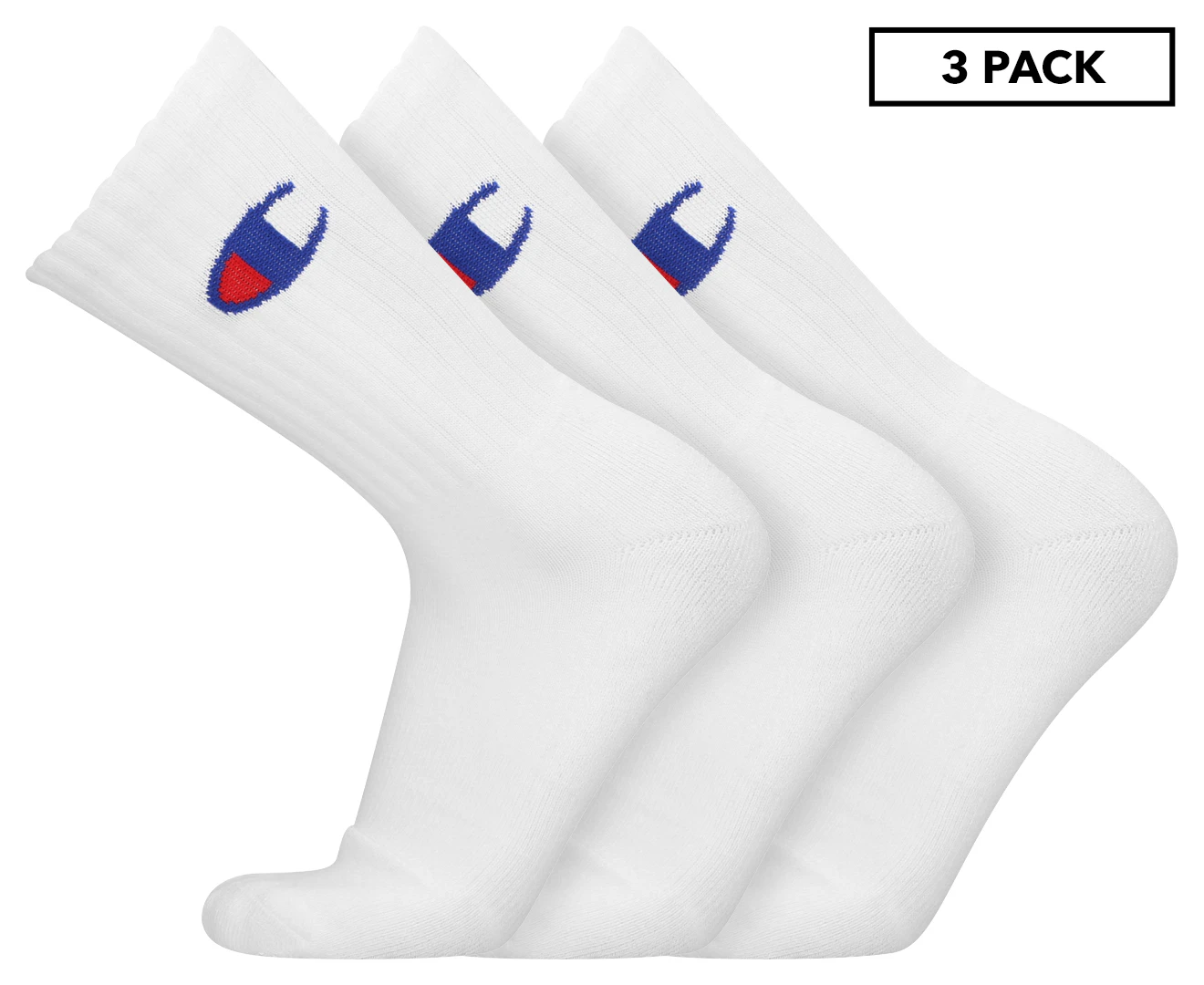 Champion Unisex Sport C Logo Crew Socks 3-Pack - White