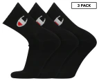 Champion Unisex Sport C Logo Quarter Crew Socks 3-Pack - Black