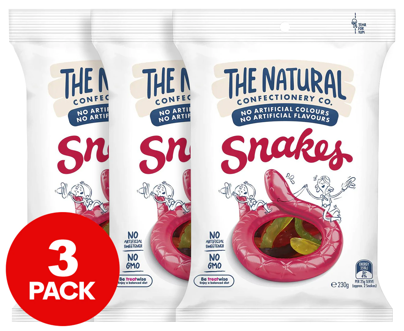 3 x The Natural Confectionery Co. Snakes 230g