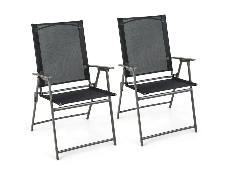 Costway 2PCs Folding Dining Chairs Metal Frame Outdoor Patio Chair w/Armrest Portch Garden Bistro Black