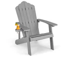 Costway Adirondack Beach Chair Sun Lounge Weather-Resistant w/Cup Holder Garden Patio Poolside Grey