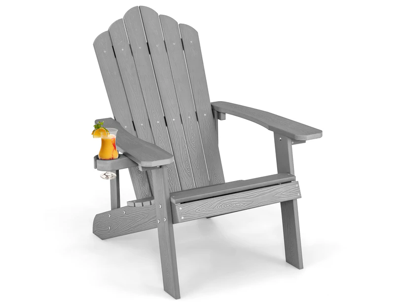 Costway Adirondack Beach Chair Sun Lounge Weather-Resistant w/Cup Holder Garden Patio Poolside Grey