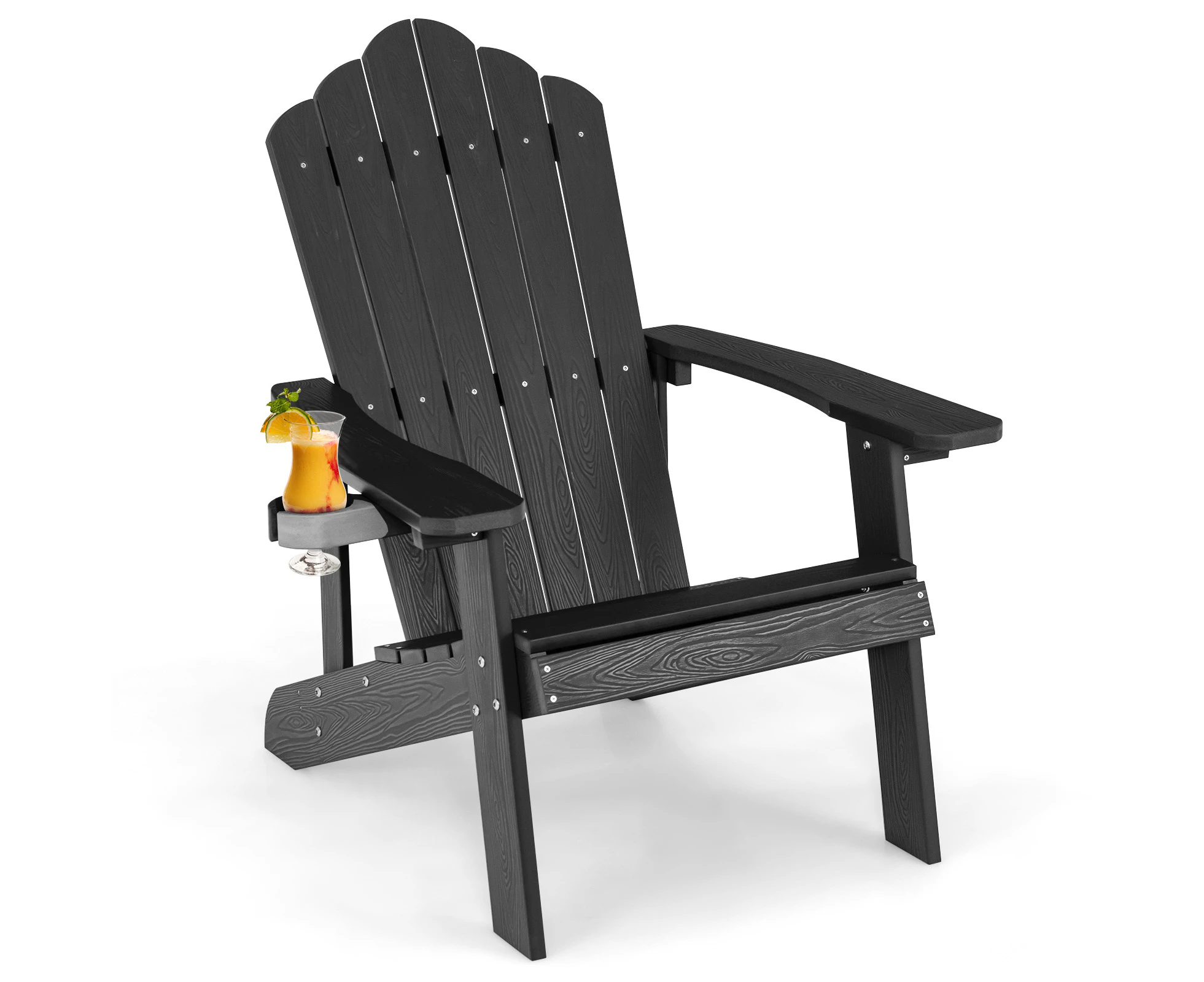 Costway Adirondack Beach Chair Sun Lounge Weather-Resistant w/Cup Holder Garden Patio Poolside Black