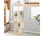 Costway 7-Tier 1.7M Cat Tree Sisal Scratching Post Wood Kitty Tower Condo w/Cushion Bed Rope Natural