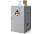 Costway 2-Tier Wood Cat Litter Storage Cabinet Enclosed Kitten Litter Box Pet Toilet Furniture Side Table Entryway Grey