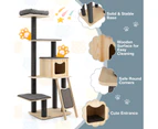 Costway 6-Tier 175cm Cat Tree Sisal Scratching Post Board Wood Kitty Tower Condo Scratcher w/Cushion Bed