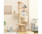 Costway 7-Tier Large Cat Tree Sisal Scratching Post Solid Wood Kitten Tower Condo House for Fat Cat 191cm w/Hammock & Hanging Basket