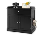 Costway Wood Cupboard Cat Storage Cabinet Enclosed Kitten Litter Box Pet House Furniture Sideboard Entryway w/Drawers Black