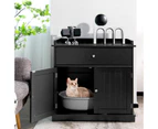 Costway Wood Cupboard Cat Storage Cabinet Enclosed Kitten Litter Box Pet House Furniture Sideboard Entryway w/Drawers Black